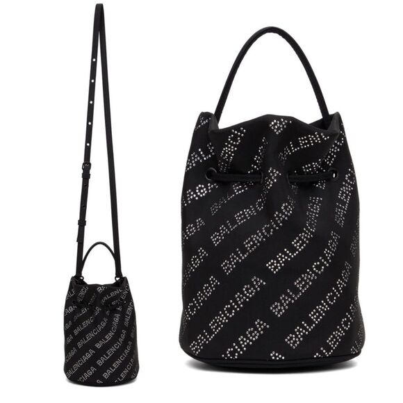 NEW Balenciaga Wheel XS Drawstring Bucket Bag, Black/Crystal - Picture 1 of 15
